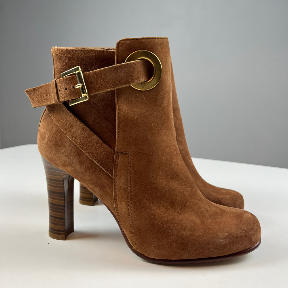 L'intervalle heels booties women brown suede ankle boots cognac size 37 us7